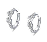 Wycian Orecchini a cerchio in oro da donna, con moissanite bianca, piccoli orecchini a cerchio con simbolo dell'infinito per lei, Medio, Oro bianco 18 carati, Moissanite