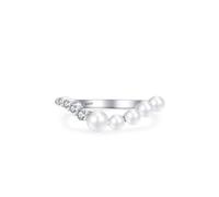 Wycian Partnerring - Fedi nuziali da donna, in argento 925, 1,7 mm, con zirconi a V, con perle, misura 49 (15,6), per mamma e matrimonio, 14 (17,2), Argento sterling, Zirconia cubica