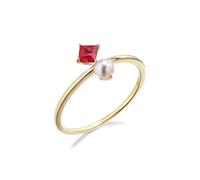 Wycian Pearlbague - Anello di fidanzamento blu Moissanite, forma quadrata, rubino con perla bianca per donna Capodanno, 65, Oro giallo 18 carati, Rubino