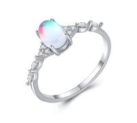 Wycian Promise Anello da uomo con pietra di luna, 9 K/14 K, Au375/Au585, 5 x 7 mm, forma ovale per zia elegante, idea regalo, 57 (18.1), Oro bianco 14 carati, Pietra di luna