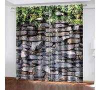 Wycian Set di 2 tende e tende in poliestere, con viti verdi e pareti in pietra, altezza 244 x larghezza 214 cm, per camera da letto