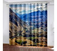 Wycian Tenda a pannello, verde, marrone, blu, 2 pezzi, in poliestere, montagne e fiumi, altezza 160 x larghezza 86 cm, per camera da letto