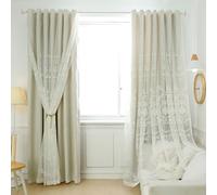Wycian Tenda con occhielli in stile rustico, colore crema, beige, oscurante, confezione da 2 pezzi, tinta unita, con motivo ricamato, altezza 214 x larghezza 107 cm, confezione da 2 pezzi