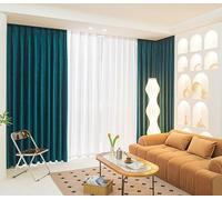 Wycian Tenda in velluto, stile rustico, colore blu pavone, oscurante, 2 foglie, jacquard, altezza 244 x larghezza 137 cm, per camera da letto