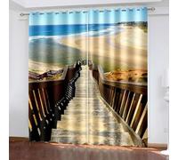 Wycian Tende a tema spiaggia beige camera da letto marrone blu confezione da 2 scale in legno mare spiaggia paesaggio poliestere 60 "W x 96" H (152 x 244 cm) per ogni pezzo