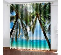 Wycian Tende con palme in stile bohémien, colore verde, confezione da 2 pezzi, in poliestere, 96 x 138 cm, per ogni pezzo