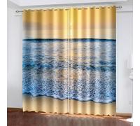 Wycian Tende gialle decorative per camera da letto, stile boho, grigio, kaki, confezione da 2, in poliestere tramonto e mare, 107 x 229 cm, per ogni pezzo