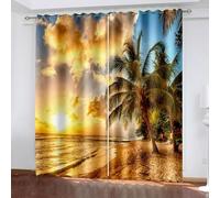 Wycian Tende per soggiorno, confezione da 2 pezzi, arancione, verde, marrone, palme, tramonto, paesaggio, poliestere, 137 x 244 cm, per ogni pezzo