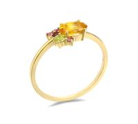 Wycian Tourmalinebague Fiançailles Bleu, Moissanite Anello di Fidanzamento Giallo Forma Ovale Citrino con Multicolore Tormalina per Donna Capodanno, 20, Oro giallo 18 carati, Citrino