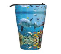 WYCZHY Astuccio con delfino oceano che guarda te, spazioso astuccio per matite e penne, per lavoro, ufficio, artisti, Nero , Taglia unica, Organizer per borse