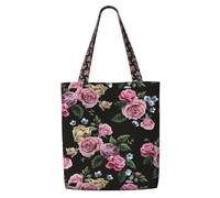 WYCZHY Black Blackgound Rose Print Large riutilizzabile Heavy Duty Tote Bag Pack Disponibile Premium Canvas Riutilizzabili Borse Regalo Lavoro Shopping