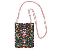 WYCZHY Borsa a tracolla da viaggio con stampa di teschio e fiori, con tracolla per telefono, passaporto a piedi, portafoglio, rosa, Taglia unica