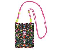 WYCZHY Borsa a tracolla da viaggio con stampa di teschio e fiori, con tracolla per telefono, passaporto a piedi, portafoglio, Fucsia, Taglia unica