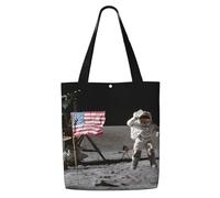 WYCZHY Borsa grande riutilizzabile resistente con stampa astronauta sulla luna, borsa regalo riutilizzabile in tela di alta qualità, per lavoro e shopping