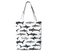 WYCZHY Borsa grande riutilizzabile resistente con stampa di pesci e squali, borsa regalo riutilizzabile in tela di alta qualità per lavoro e shopping