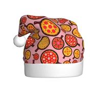 WYCZHY Cappello da Babbo Natale con stampa di cibo per pizza e feste di Natale, cappello rosso per adulti, donne, uomini, accessorio con tappi invernali