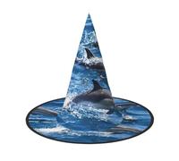 WYCZHY Cappello pieghevole per Halloween, con delfini nel mare, altezza 33 cm, cappello di Halloween in tessuto Oxford per carnevale