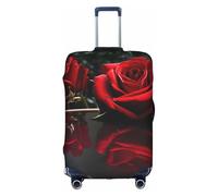 WYCZHY Copertura per valigie con stampa a specchio rosso con rosa, copertura elastica per valigie con cerniera, protegge i bagagli durante il viaggio, bianco, S