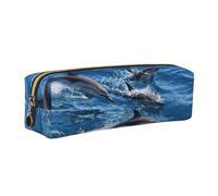 WYCZHY Delfini nel mare Stampa Studenti Matita In Pelle Sacchetto Marcatori Titolare Grande Capacità Borsa per la Scuola per Strumenti di Cancelleria, Oro, Taglia unica, Astuccio per trucchi