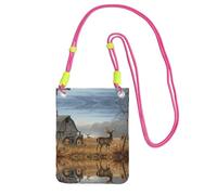 WYCZHY Farm With Deer Printing Travel Cell Phone Pouch Crossbody Bag con tracolla per telefono, passaporto a piedi, portafoglio, Fucsia, Taglia unica