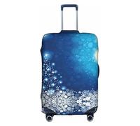 WYCZHY Grande copertura per valigia con stampa natalizia blu con fiocco di neve, copertura elastica per valigia con cerniera, protegge i bagagli durante il viaggio, bianco, L