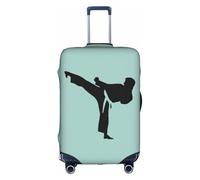 WYCZHY Karate-Highkick-Icon stampa grande valigia copertura elastica con cerniera, protegge i bagagli durante il viaggio, bianco, L