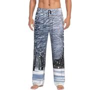 WYCZHY Neve che cade nel parco Pantaloni del pigiama da uomo Pantaloni del pigiama per gli uomini Lounge Sleep Bottom Pj Pant Morbido con tasche, Nero , XXXL