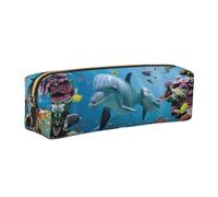 WYCZHY Ocean Dolphin Looking at You Stampa Studenti Astuccio in Pelle Marcatori Titolare Grande Capacità Borsa per la Scuola per Strumenti di Cancelleria, Oro, Taglia unica, Astuccio per trucchi