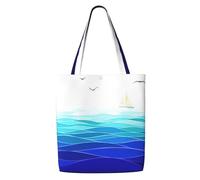 WYCZHY Ocean Waves Barca a vela con uccelli stampa marittima grande riutilizzabile resistente borsa tote pack disponibile in tela di alta qualità sacchetti regalo riutilizzabili lavoro shopping