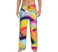 WYCZHY Pigiama da uomo modello arcobaleno Pantaloni del pigiama per gli uomini Lounge Sleep Bottom Pj Pant morbido con tasche, Nero , L