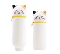 Wydexint Kawaii Astuccio Scuola 2 in 1 in Morbido Silicone, Portapenne da Tavolo, Astuccio 2 In 1 con Cerniera, silicone morbido 2 in 1 - astuccio carino per Scuola, Uffici (Gatto maculato)