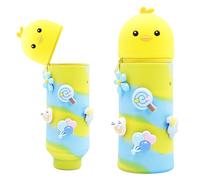 Wydexint Kawaii Astuccio Scuola 2 in 1 in Morbido Silicone, Portapenne da Tavolo, Astuccio 2 In 1 con Cerniera, silicone morbido 2 in 1 - astuccio carino per Scuola, Uffici (Pulcino giallo)