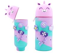 Wydexint Kawaii Astuccio Scuola 2 in 1 in Morbido Silicone, Portapenne da Tavolo, Astuccio 2 In 1 con Cerniera, silicone morbido 2 in 1 - astuccio carino per Scuola, Uffici (Unicorno)