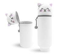Wydexint Kawaii Astuccio Scuola 2 in 1 in Morbido Silicone, Portapenne da Tavolo, Astuccio 2 In 1 con Cerniera, silicone morbido 2 in 1 - astuccio carino per Scuola, Uffici (Gatto grigio)