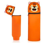 Wydexint Kawaii Astuccio Scuola 2 in 1 in Morbido Silicone, Portapenne da Tavolo, Astuccio 2 In 1 con Cerniera, silicone morbido 2 in 1 - astuccio carino per Scuola, Uffici (Tigre)