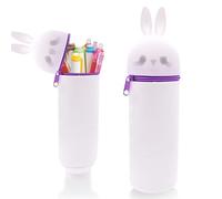 Wydexint Kawaii Astuccio Scuola 2 in 1 in Morbido Silicone, Portapenne da Tavolo, Astuccio 2 In 1 con Cerniera, silicone morbido 2 in 1 - astuccio carino per Scuola, Uffici (Coniglio bianco)