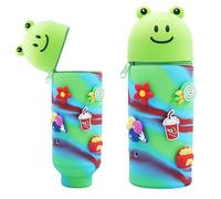 Wydexint Kawaii Astuccio Scuola 2 in 1 in Morbido Silicone, Portapenne da Tavolo, Astuccio 2 In 1 con Cerniera, silicone morbido 2 in 1 - astuccio carino per Scuola, Uffici (Rana)