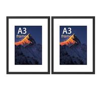 wyewye Cornice legno A3, Cornici Foto A3 Nera, 29,7x42 cm, con Staffa e Vetro acrilico, adatto per il montaggio a parete, da tavolo e puzzle
