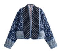Wyeysyt Giacca trapuntata da donna con stampa floreale, leggera, a maniche lunghe, aperta sul davanti, corta, imbottita, nero, X-Small