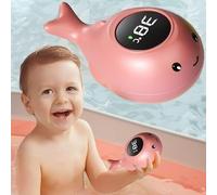 WYFCR termometro da bagno, visualizzazione della temperatura sullo schermo LED, forma di balena carina, visualizzazione dell'ora di avviso, termometro per bambini dei cartoni animati (rosa)