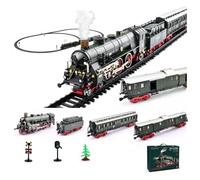 WYFTOY Modello a trazione elettrica, treno elettrico in lega, con locomotiva, vari vagoni e binari lunghi, luci ed effetti sonori, regalo per gli appassionati di ferrovie (modello 22920/verde scuro)