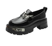 WYGGD Mocassini con Plateau da Donna - Scarpe Casual da Ufficio in Pelle Slip-on con Design a Farfalla - Mocassini Neri con Suola Spessa per la Stagione Autunnale e Invernale,Black-35
