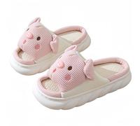 WYIKE Pantofole in lino coniglio orso belle pantofole in pizzo animale scarpe in lino cotone per coppie per interni ed esterni, Rosa maiale, 35.5/37 EU