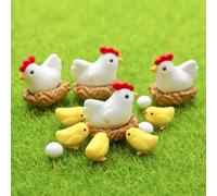 Wyjuan 12 statuette bianche in miniatura per galline e galline, statuette per decorare il giardino, ornamenti per esterni, sculture da giardino