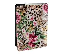 Wykjtwo Animale tigre stampa leopardo fiore rosa stampato, Porta passaporto da viaggio in pelle PU Custodia per passaporto Copertine per passaporto da 6,5 pollici