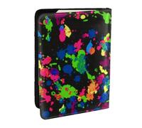 Wykjtwo Arcobaleno di schizzi di vernice al neon, Porta passaporto da viaggio in pelle PU Custodia per passaporto Copertine per passaporto da 6,5 pollici