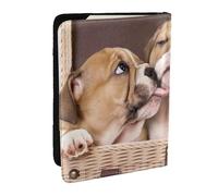 Wykjtwo Bacia i cuccioli di bulldog inglese, Porta passaporto da viaggio in pelle PU Custodia per passaporto Copertine per passaporto da 6,5 pollici
