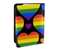 Wykjtwo Bandiera del Gay Pride con cuori arcobaleno, Porta passaporto da viaggio in pelle PU Custodia per passaporto Copertine per passaporto da 6,5 pollici