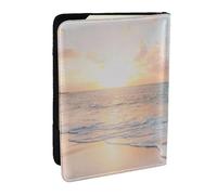 Wykjtwo Bella spiaggia giallo tramonto oceano, Porta passaporto da viaggio in pelle PU Custodia per passaporto Copertine per passaporto da 6,5 pollici