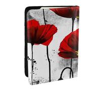 Wykjtwo Bella stampa a inchiostro di fiori di papavero, Porta passaporto da viaggio in pelle PU Custodia per passaporto Copertine per passaporto da 6,5 pollici
